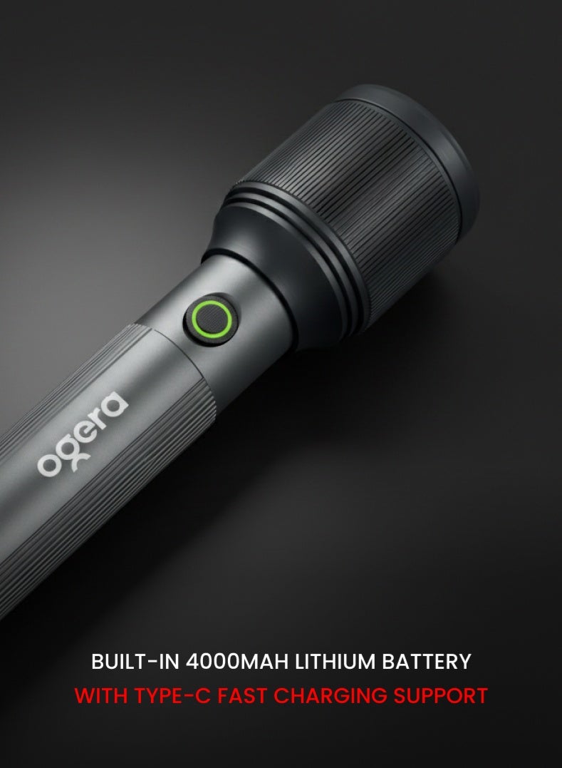 أوجيرا كشاف LED قابل لإعادة الشحن عبوتين | كشاف عالي القدرة 30 واط | سطوع 2000 لومن | مدى إضاءة 3000 متر | شحن USB Type-C | مقاوم للماء IPX5 | خاصية الزوم ووضع SOS للطوارئ | ضمان سنتين | OG1100SLC32 | أسود - Image 3